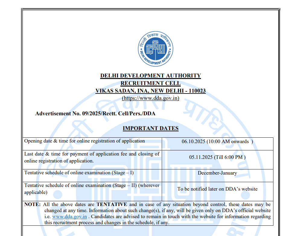 DDA Recruitment 2025