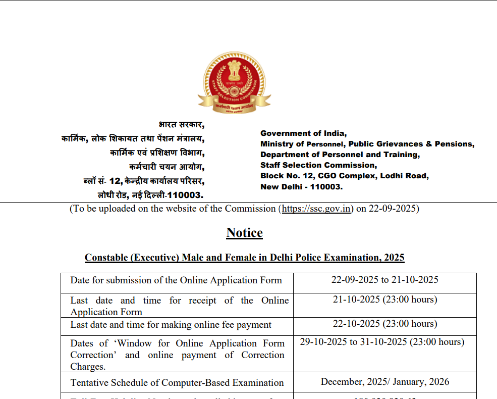SSC Delhi Police Constable Recruitment 2025