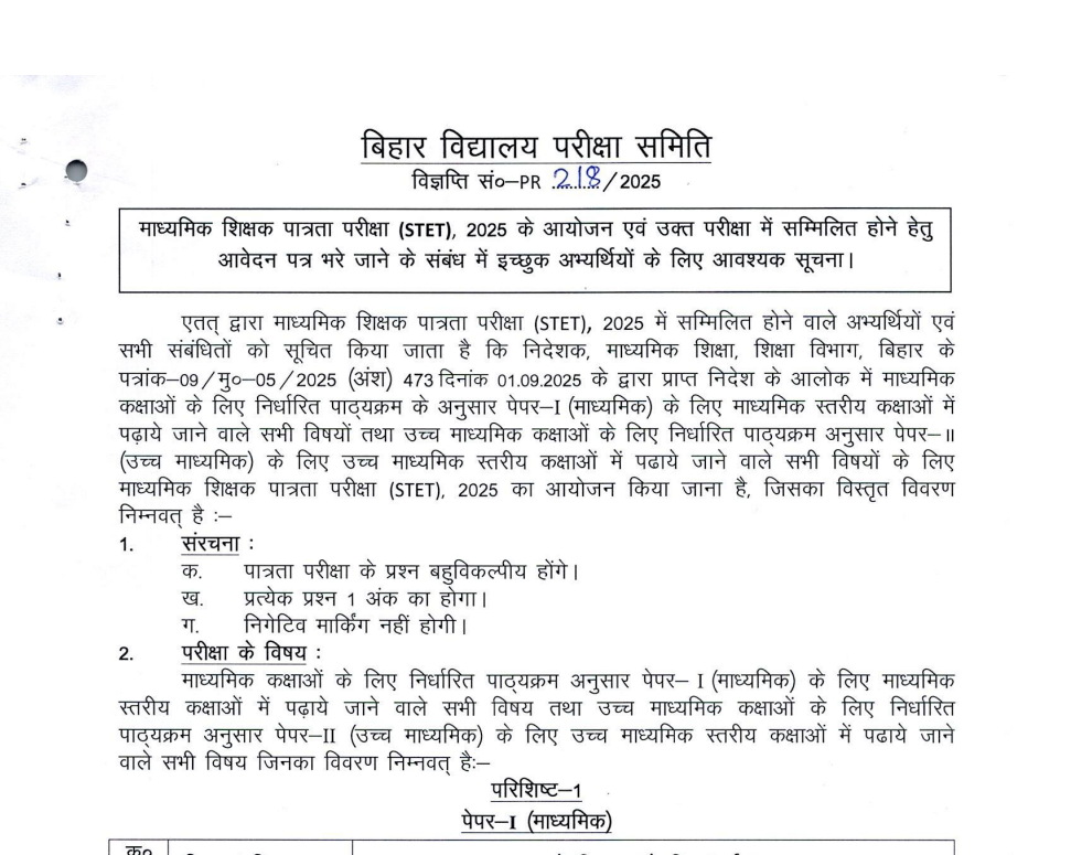 Bihar STET Admit Card 2025
