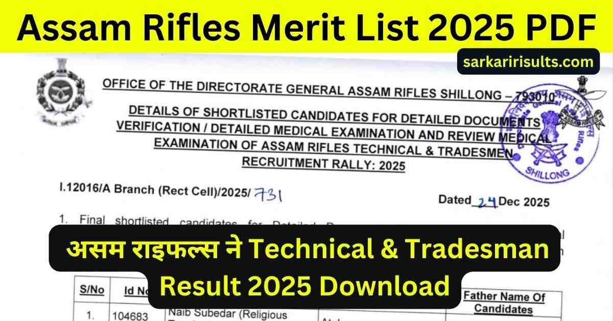 Assam Rifles Merit List 2025 PDF