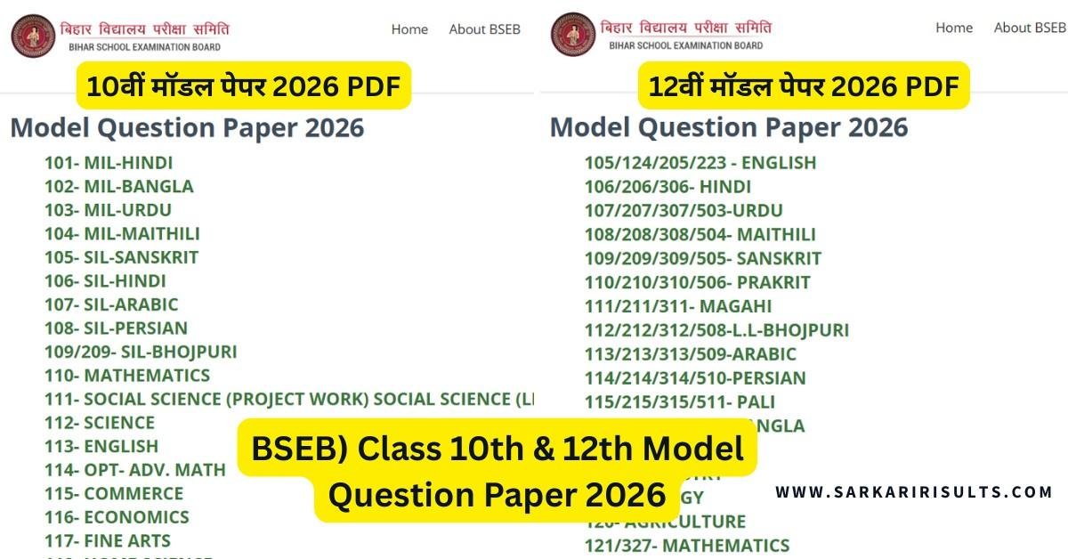Official BSEB Model Question Paper 2026 Download