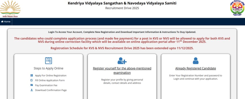 Online Apply KVS NVS Bharti 2025 Official Portal