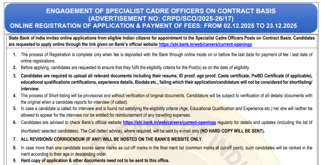 Official Website SBI Specialist Officer Bharti 2026