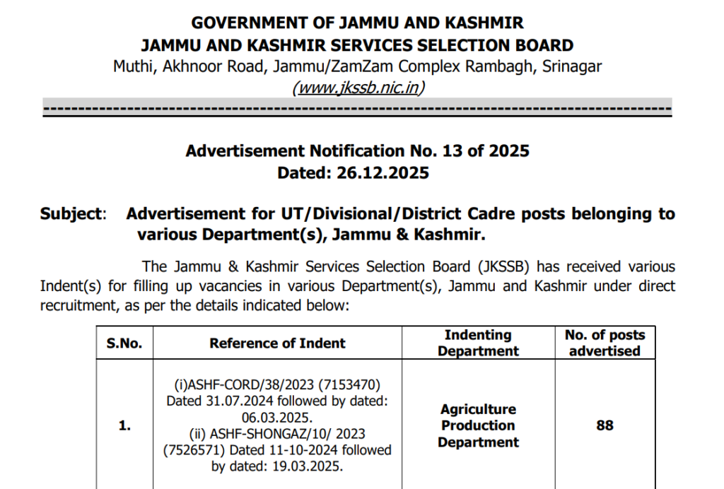 Official Notification JKSSB Bharti 2026