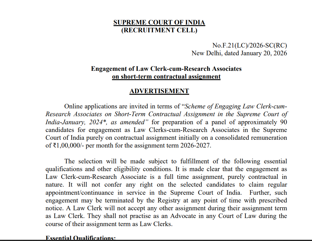 Supreme Court Law Clerk Recruitment 2026