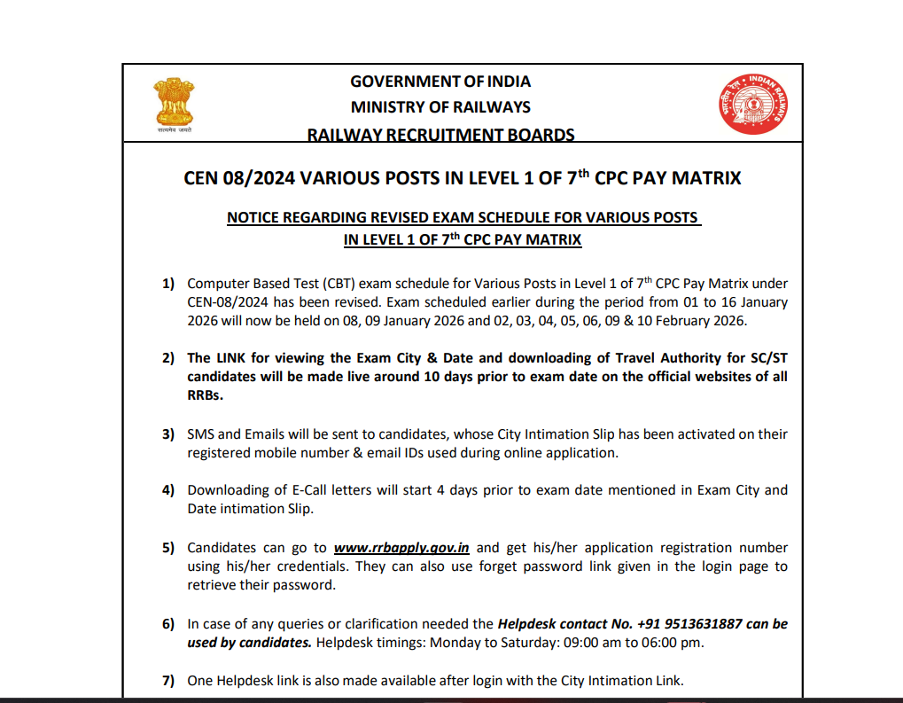 RRB Group D Exam Date