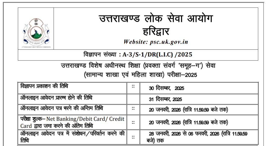 Official Notification UKPSC Lecturer Bharti 2026