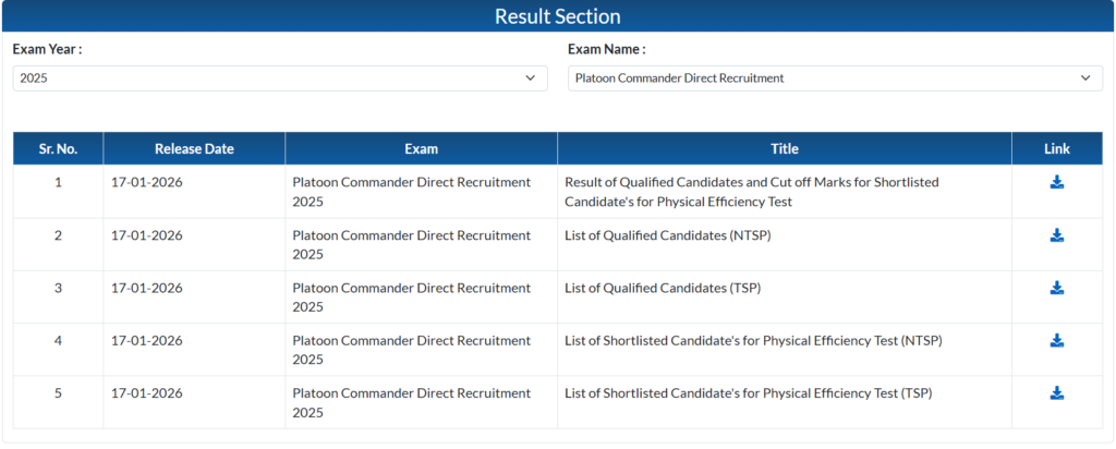 Official Website RSSB Platoon Commander Result 2026 Check Now