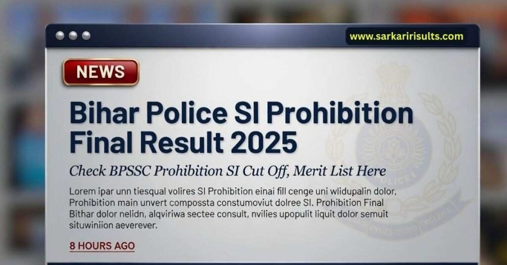 Official Bihar Police BPSSC SI Prohibition Final Result 2026  Download