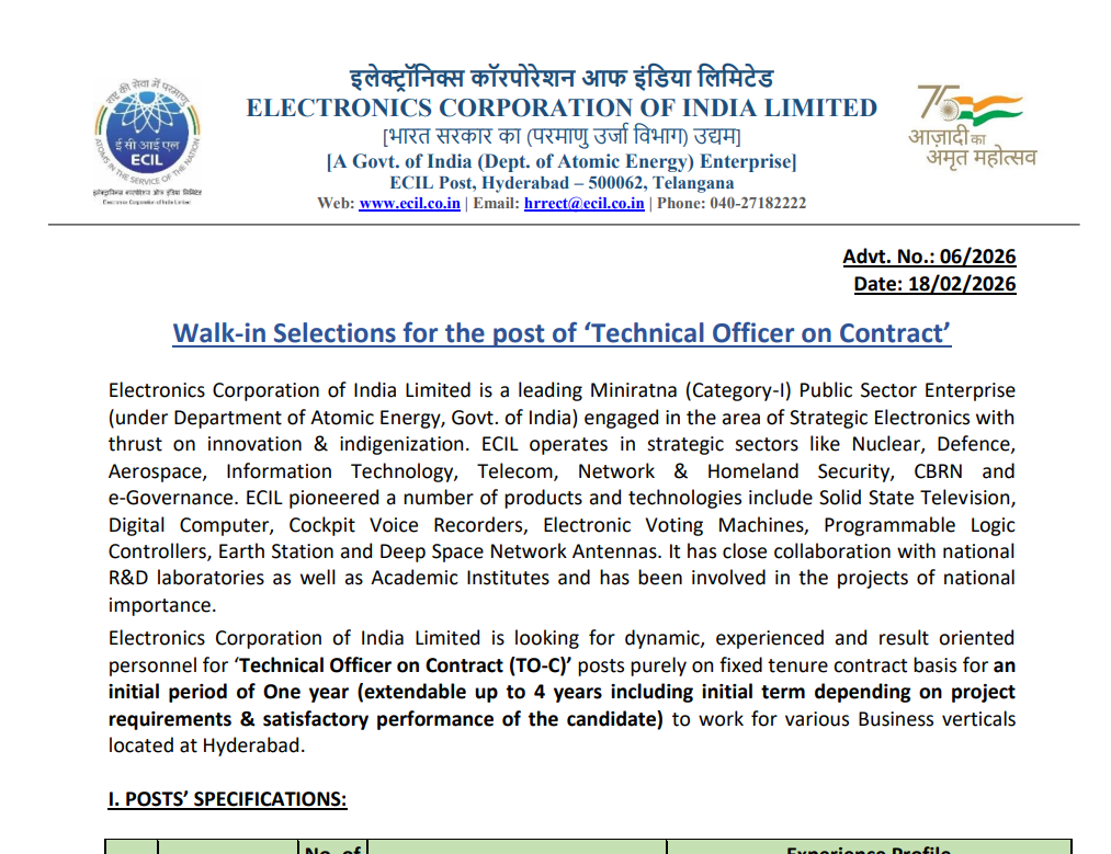 ECIL Technical Officer Recruitment 2026