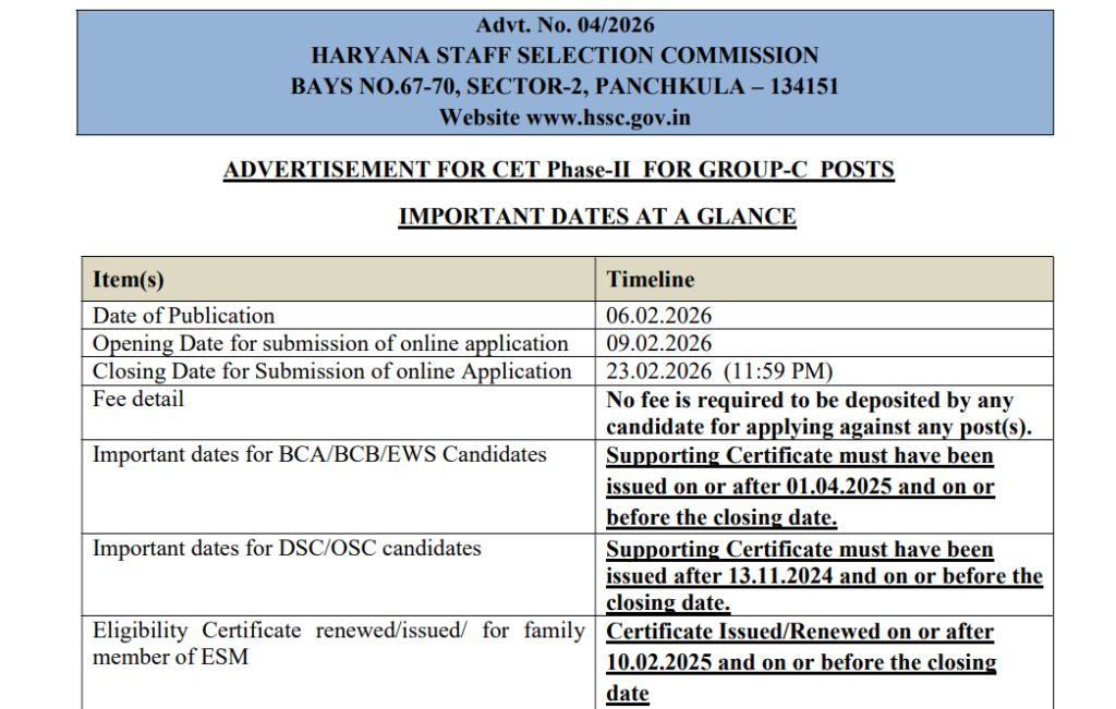 Official Notification HSSC Group C Bharti 2026
