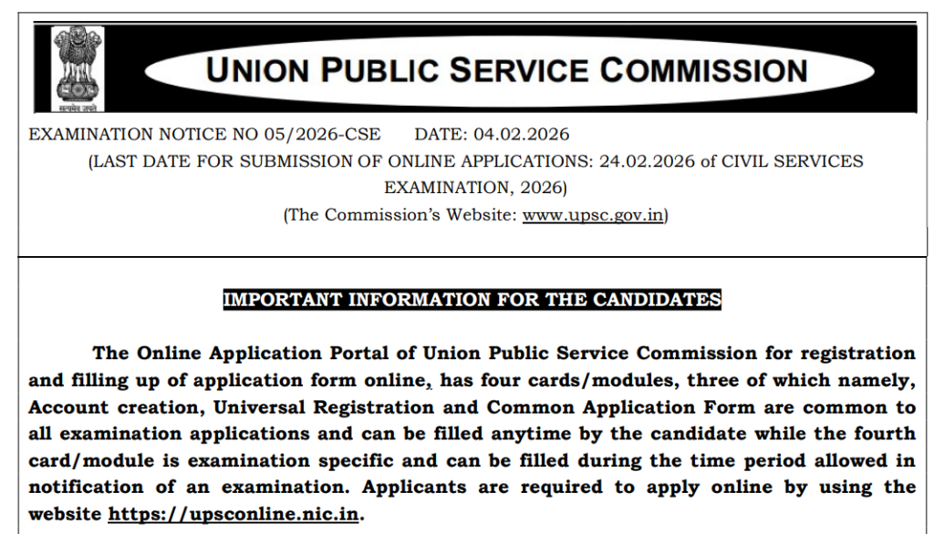 UPSC CSE 2026 Official Notification