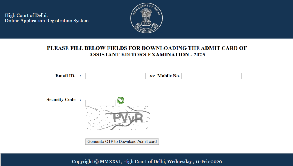 Official Website Delhi High Court Assistant Editor Admit Card 2026