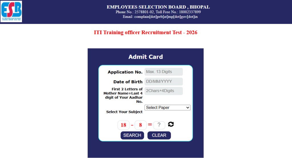 Official website MP ITI Training Officer Admit Card 2026 Download