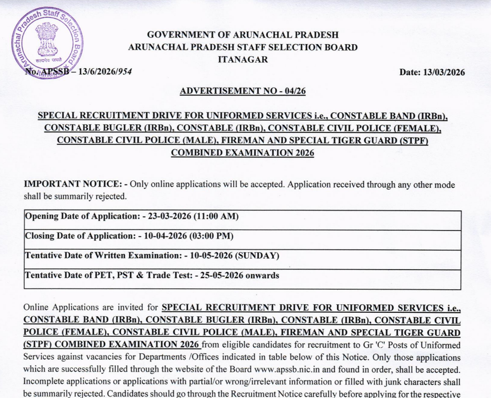 APSSB Special Recruitment Drive 2026