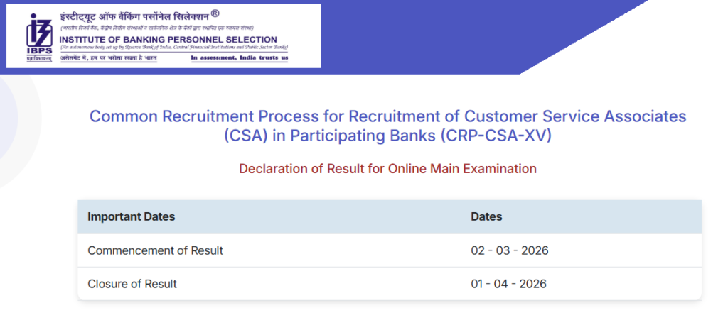 Official Website IBPS Clerk Mains Result 2025-26