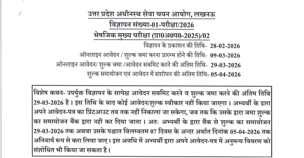 Official Notification UPSSSC Pharmacist Recruitment 2026