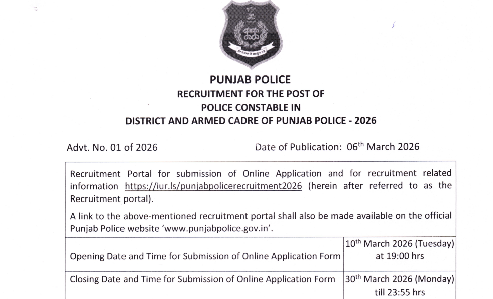 Official Punjab Police Constable Recruitment 2026 Notification