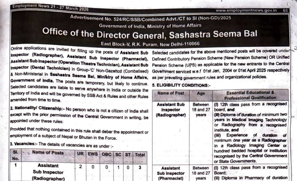 OFFICIAL NOTIFICATION SSB ASI Recruitment 2026
