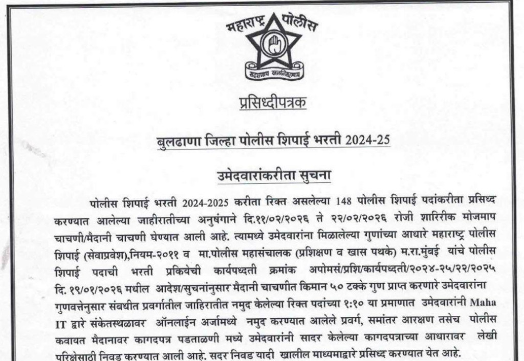 OFFICIAL Buldhana Police Constable Result 2026 PDF