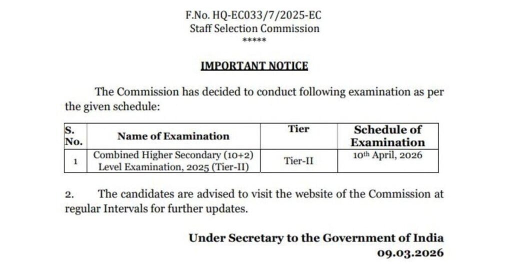 SSC CHSL Tier-II Exam Date 2026