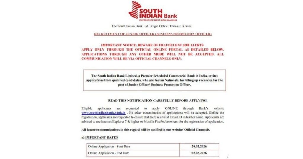 SIB Junior Officer Online Form 2026