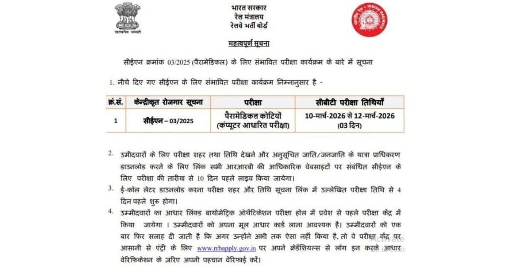 RRB Paramedical Admit Card 2026