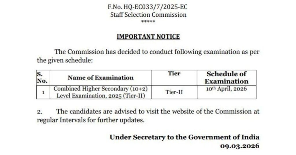 SSC CHSL Tier-II Exam Date Out 2026