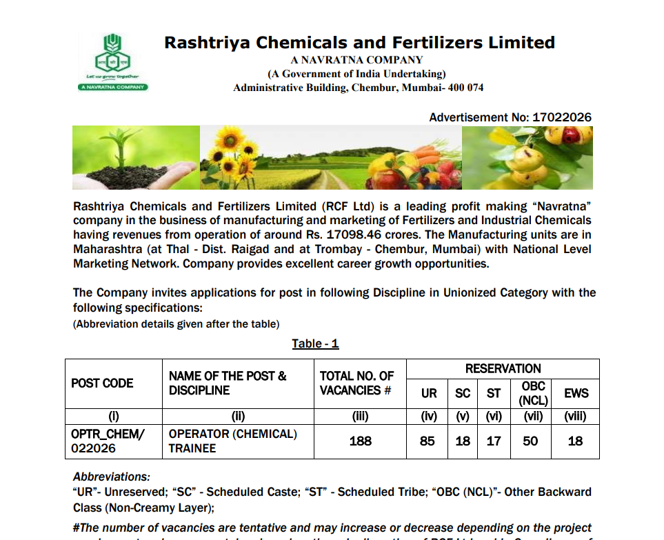 RCFL Operator Trainee Recruitment 2026