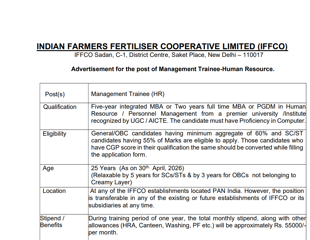 IFFCO MT Recruitment 2026