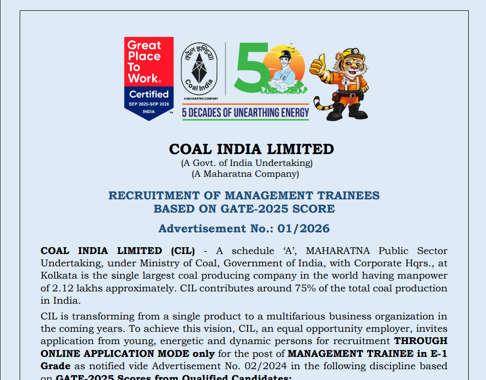 Coal India MT Recruitment 2026