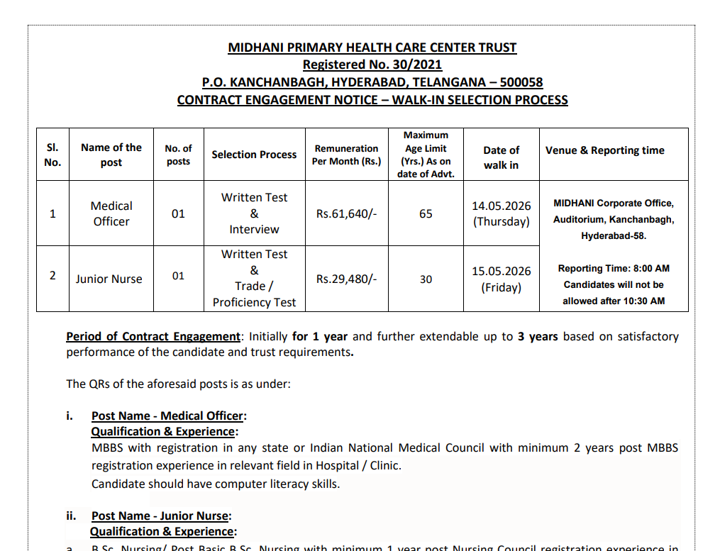 MIDHANI Recruitment 2026