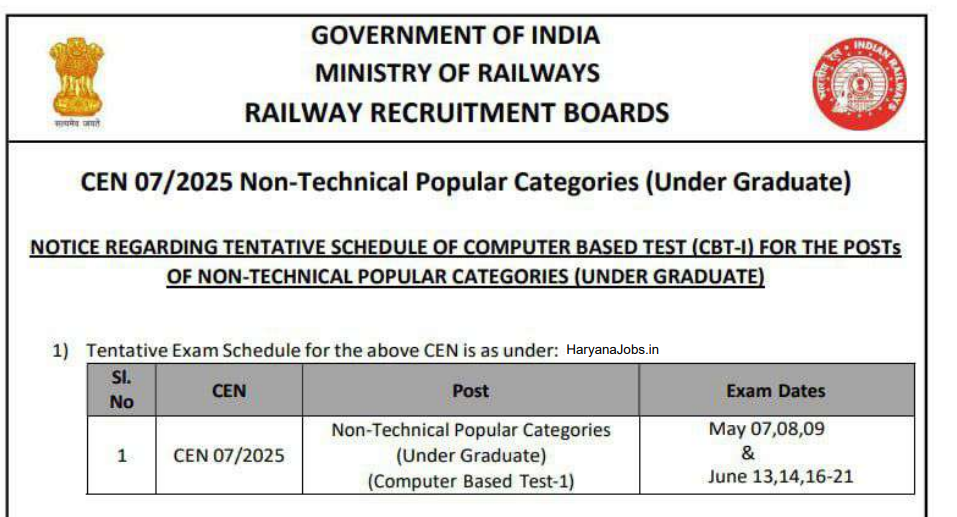 Official Notification RRB NTPC UG Admit Card 2026