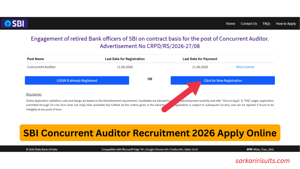 Sbi concurrent auditor recruitment 2026 date