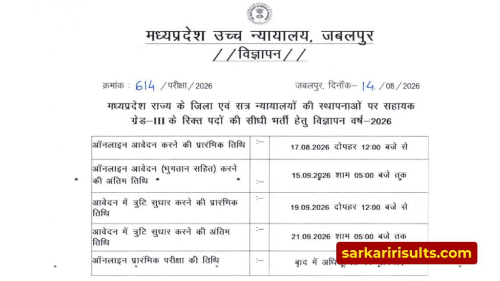 MP High Court vacancy 2026 notification PDF
