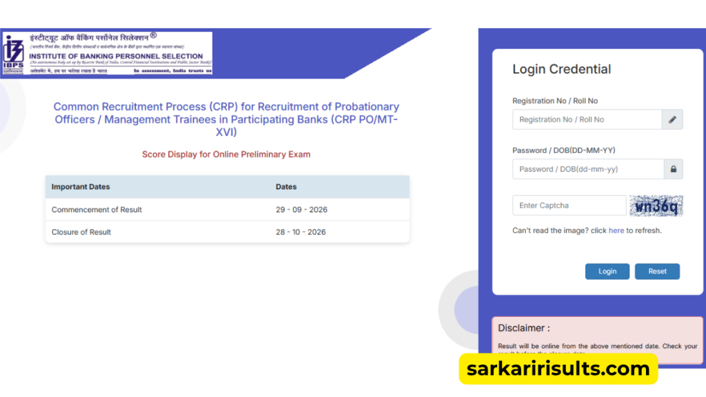 IBPS PO Score Card link
