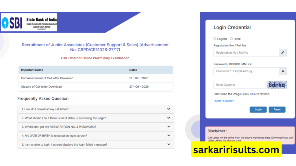 Sbi clerk admit card 2026 download link